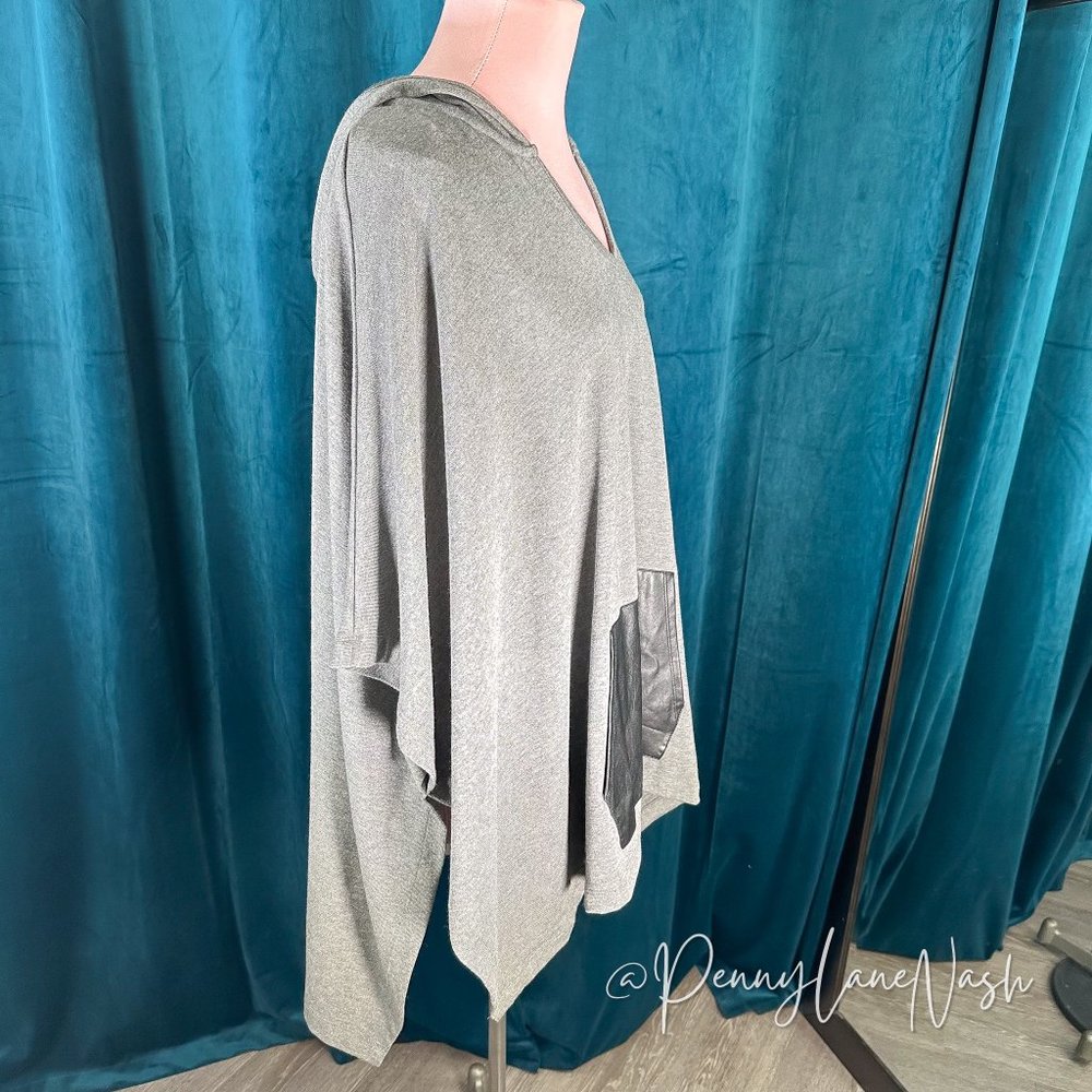 NWT Andrea Jovine Oversized Gray Hooded Poncho w/Faux Leather Trim - Picture 4 of 9